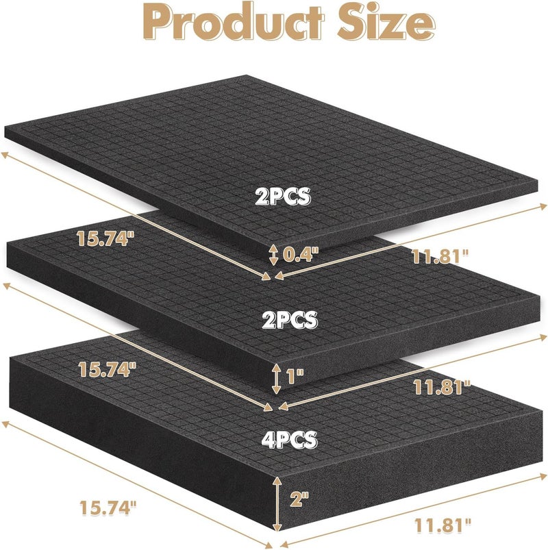 JZHLLA 8 Pcs Pick and Pluck Foam Sheets - 3 Sizes, Pre-Cubed, Polyethylene for Crafts, Toolboxes, Storage - Image 2
